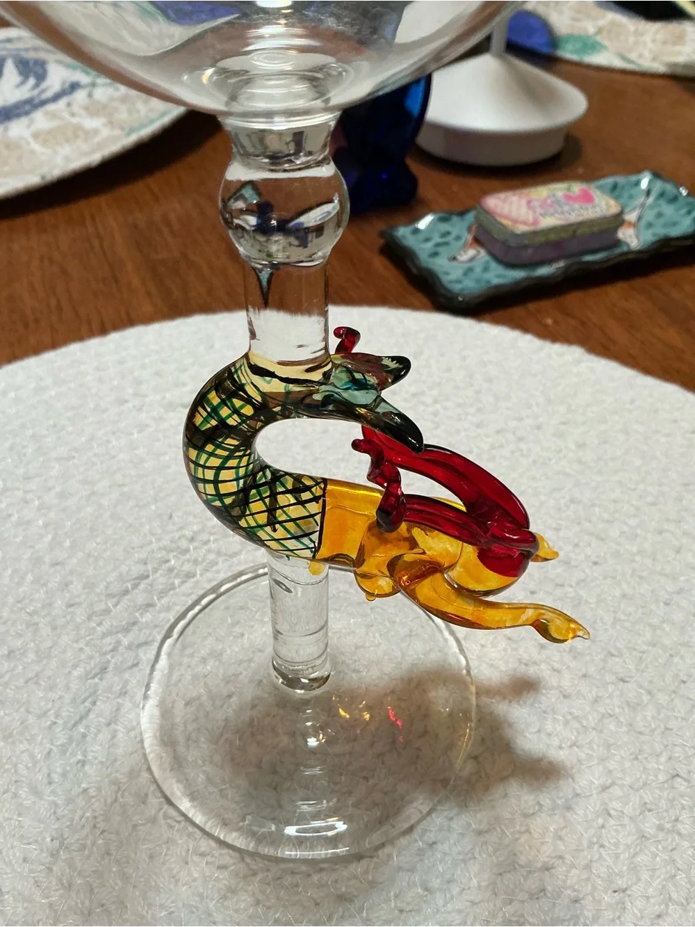 Clear Wine Goblet with Colorful Glass Mermaid
